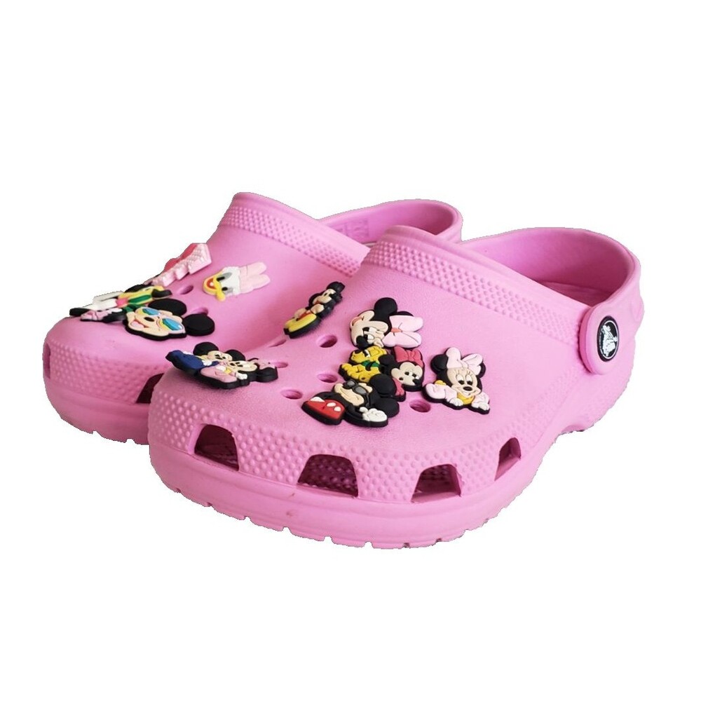 Crocs Classic Clog Junior Size J1 Taffy Pink Kids Slip on Shoes Mickey & Minnie